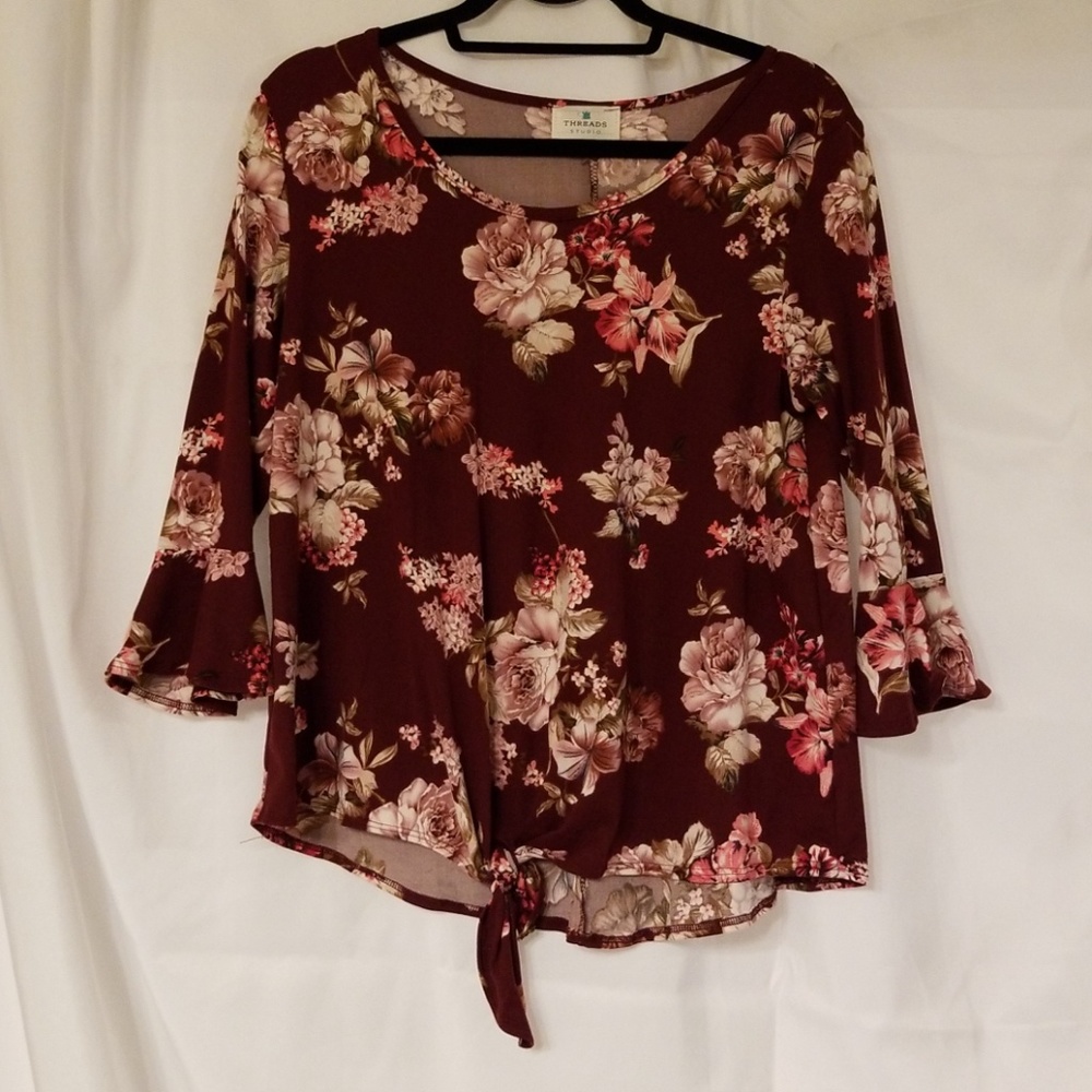 Threads Studio Cranberry Top, Bell Sleeve